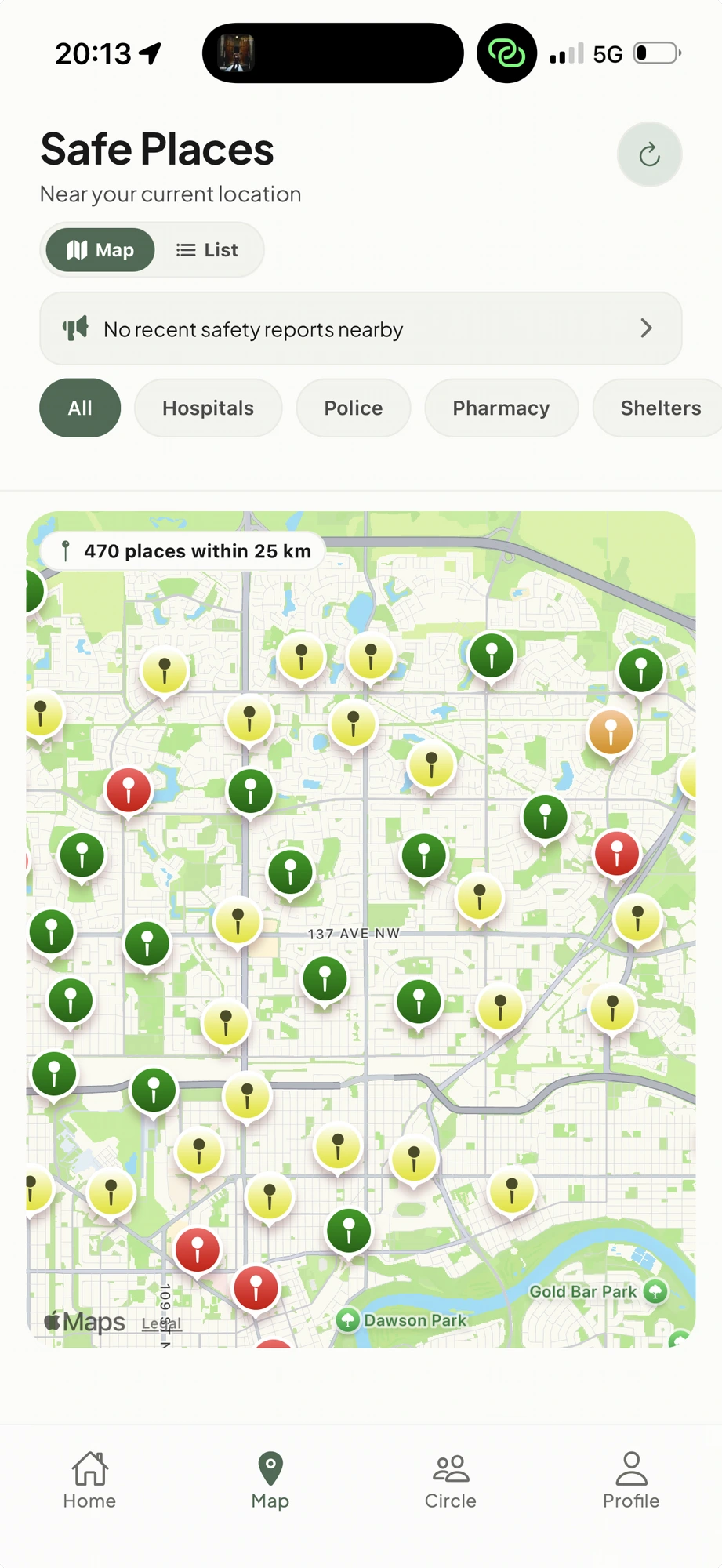 SisterSafe Safe Places nearby map